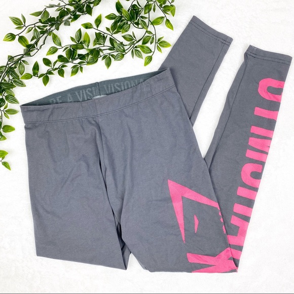 Gymshark Pants - Gymshark | Gray Skinny Pink Logo Leggings